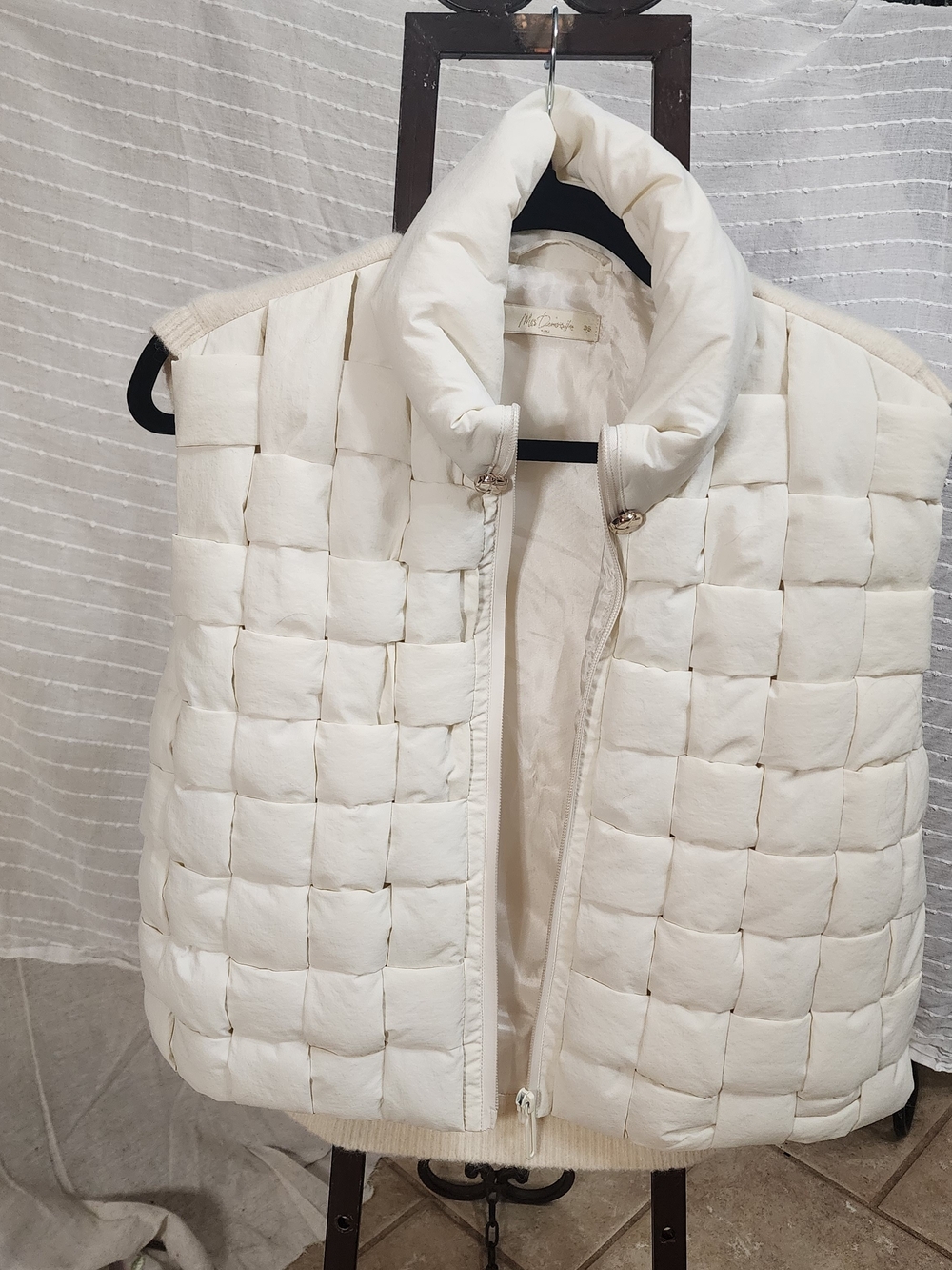 Mes Demoiselles "Ballie" Vest Pillow Basket Weave Wool And Raccoon Halo Fur Sz S